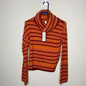Absolutely Creative Worldwide Striped Earthy Tones Cowl Neck Pullover Sweater XS
